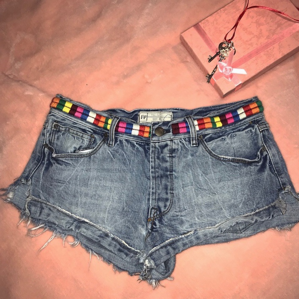 Free People “Eliot” Cut-Off  Embroidered Shorts